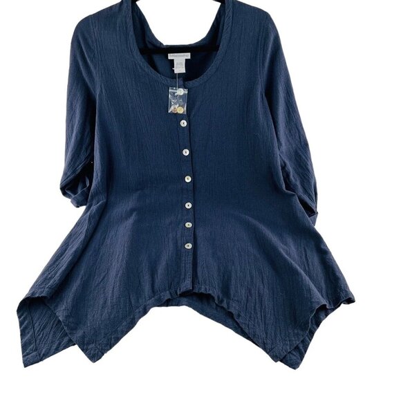 Soft Surroundings Women's size Small Navy Blue Lagenlook 3/4 Sleeves NWT - Picture 1 of 4